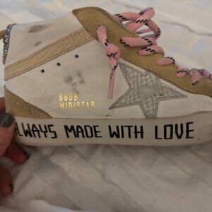 Golden Goose Superstar Glittered Distressed Leathe/Suede - Pink /White 8.5